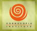 logo for Cornucopia Institute, an orange spiral on light green background