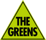 green triangle with the words "The Greens" written across it