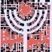 logo for the organization showing a menorah made in a mosaic pattern